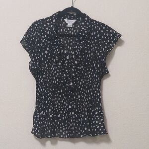 Allison Taylor Ruffle Front Polka Dot Blouse